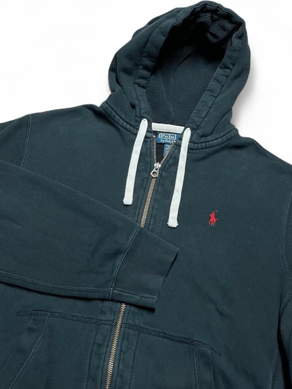 Polo Ralph Lauren Vintage 90s Zip Up Waffle Hood Hoodie Black Men’s Size XL